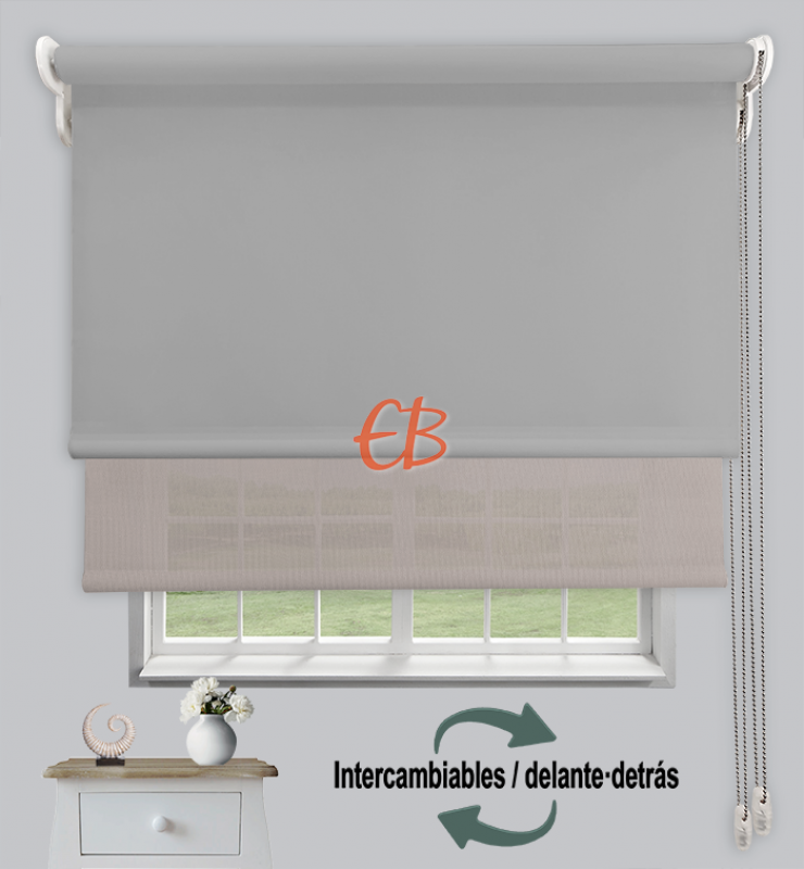 Estor doble opaco-EcoScreen Gris cl DK 11/Perla lino B50720