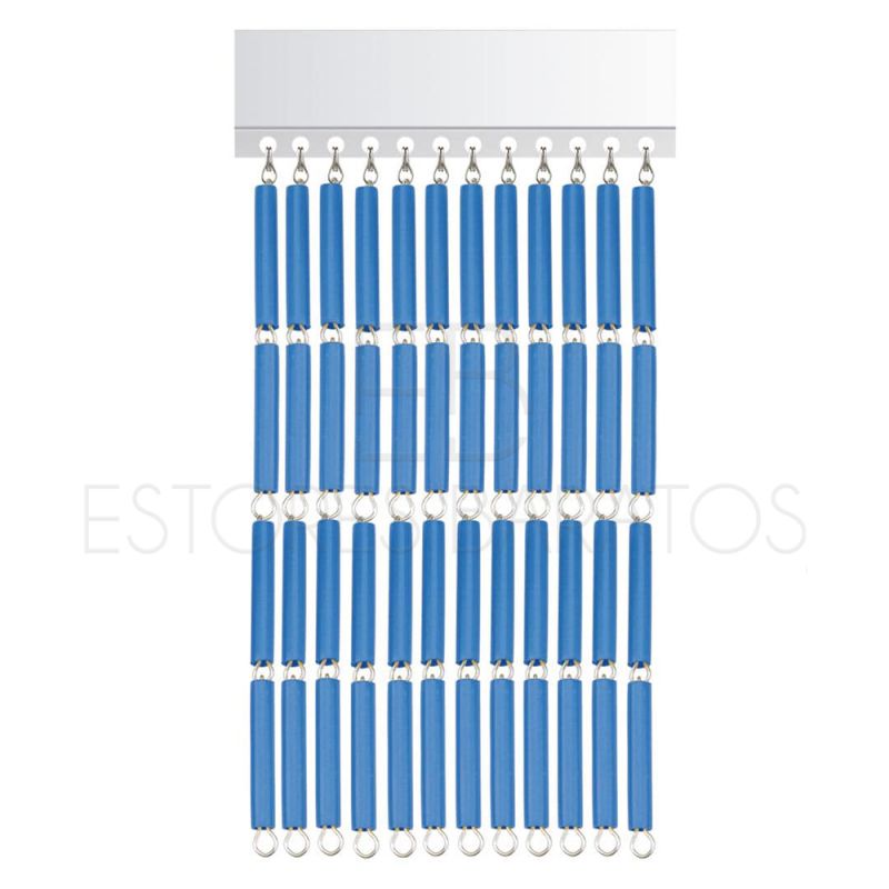 cortina de canutillos de plastico / color liso azul
